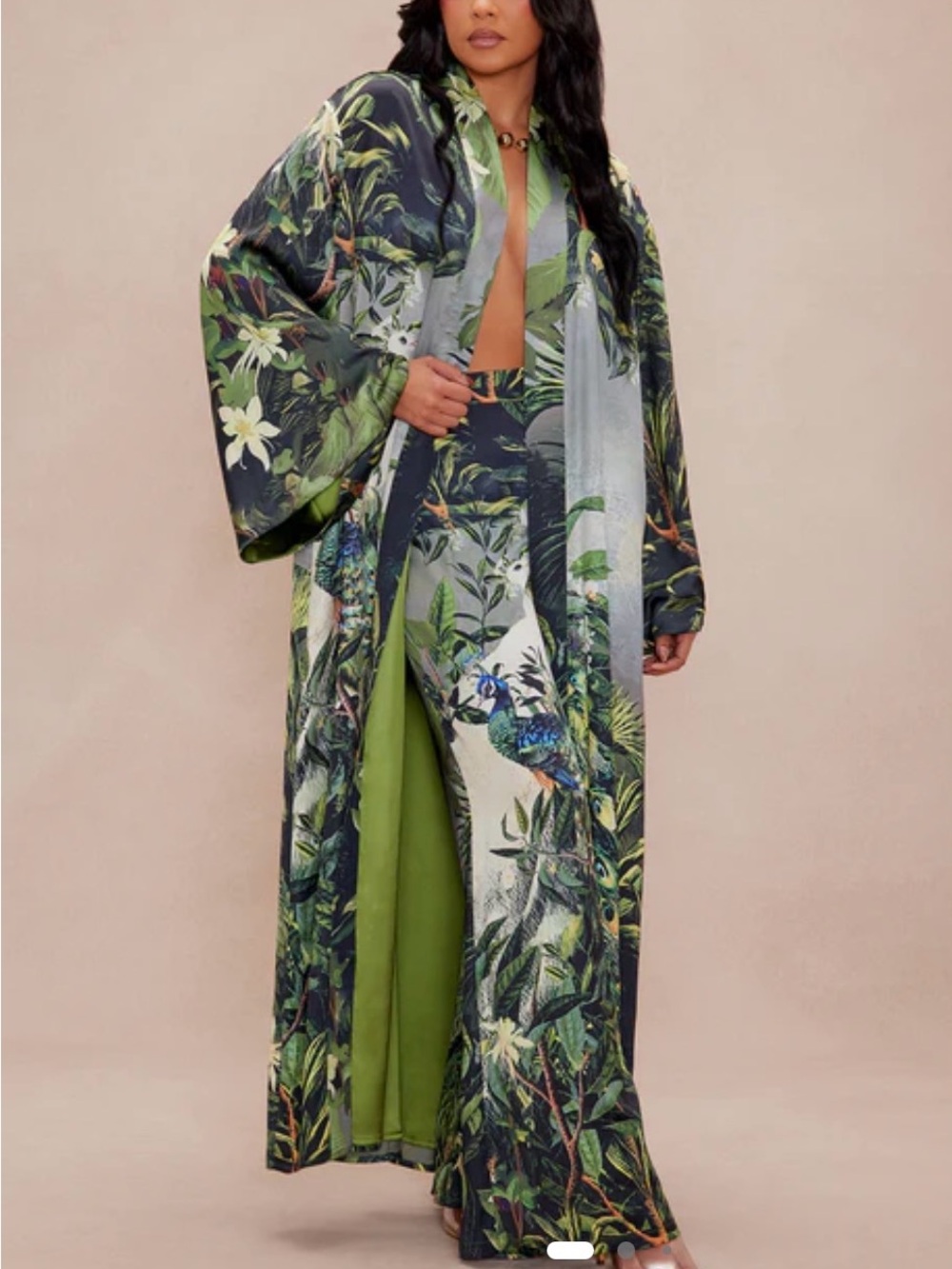Fashion Nova Kamaria Satin Kimono Set - Green/combo